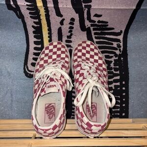 Vans Burgundy and White Checkered Sneakers